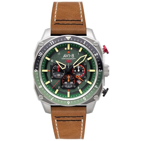 AVI-8 Hawker Hunter Atlas Dual Time Chronograph Forest Quartz AV-4100-01 Mens Watch 50M