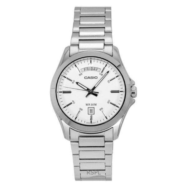 Casio Quartz MTP-1370D-7A3V Mens Watch Analog Stainless Steel White Dial Dial Day/Date 50M