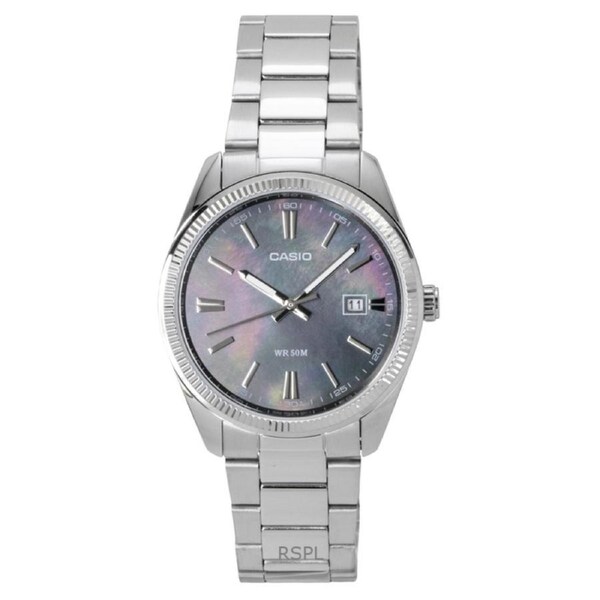 Casio Quartz MTP-1302DS-1AV Mens Watch Analog Stainless Steel Mother Of Pearl 50M