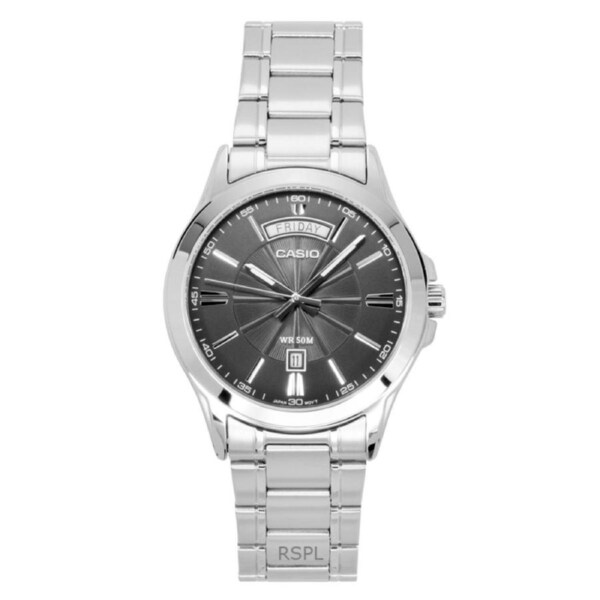 Casio Quartz MTP-1381D-8AV Mens Watch Analog Stainless Steel Grey Dial Day/Date 50M
