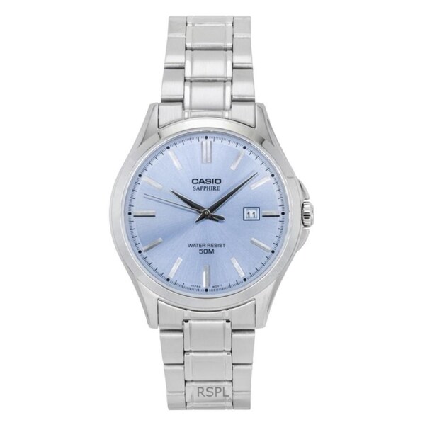 Casio Quartz MTS-115D-2A2V Mens Watch Analog Stainless Steel Light Blue Date Display 50M