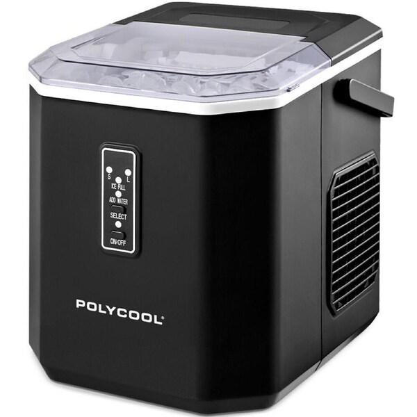 POLYCOOL Portable Ice Maker Machine, Automatic, 12kg/day, Auto Clean, with Scoop and Removable Basket, Black