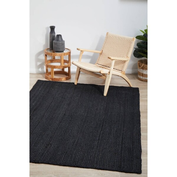Rug Culture Black Hand Braided Jute Rug 280X190CM