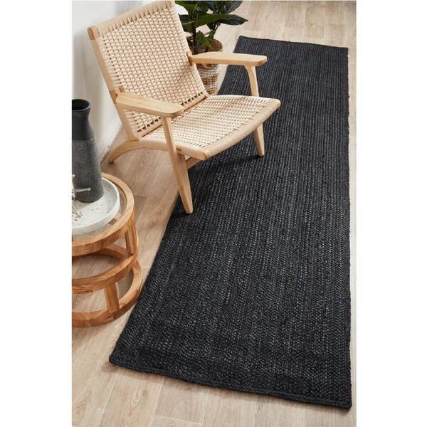 Rug Culture Black Hand Braided Jute Runner Rug 400X80CM