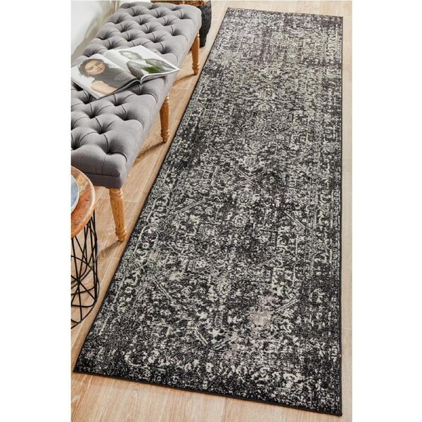 Rug Culture Abode Charcoal Vintage Glam Runner Rug 400X80CM