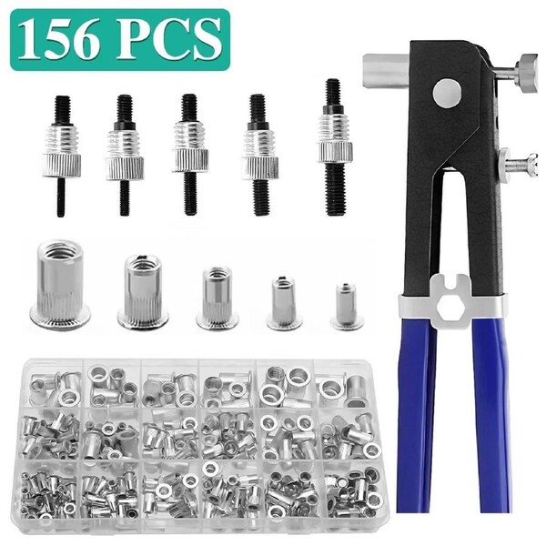 156pcs/set Manual Rivet Gun Tool Portable Head Rivet Tool Set M3 M4 M5 M6 M8