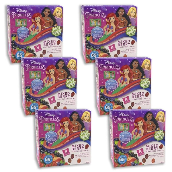 6x 8pc Iddy Biddy Disney Princess Mixed Berry Gummies Snack Pack Lollies