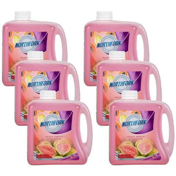 6PK Northfork 2L Liquid Hand Wash Gentle Soap Guava Papaya & Cucumber