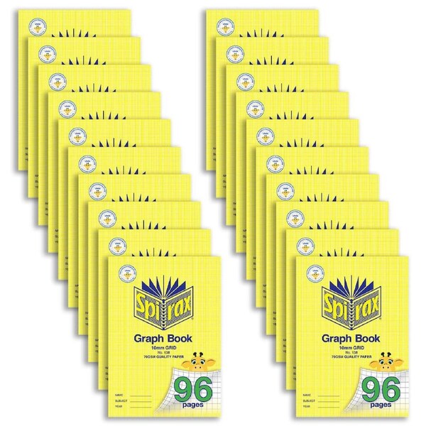 20PK Spirax 138 A4 Graph Book 10mm 96-Pages Writing Notebook Stationery Yellow