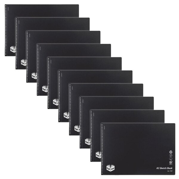 10PK Spirax P533 A3 Sketch Book Writing Notebook Twin Wire 40-Pages Black