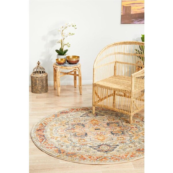 Rug Culture Abode Rust Multi Vintage Look Aztec Round Rug 200X200CM