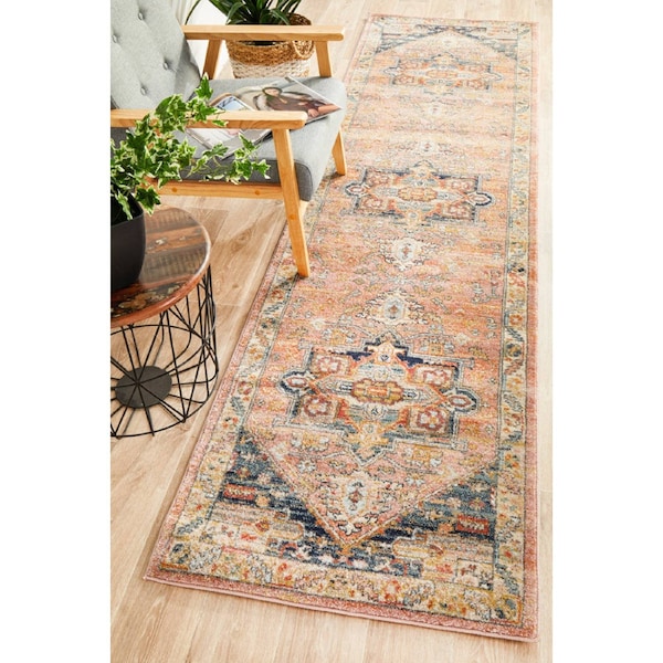 Rug Culture Abode Salmon Multi Vintage Look Aztec Runner Rug 400X80CM