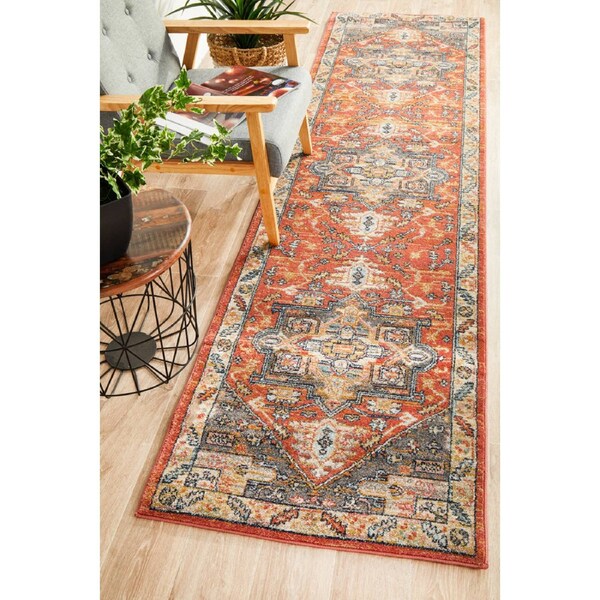 Rug Culture Abode Terracotta Multi Vintage Look Aztec Runner Rug 300X80CM