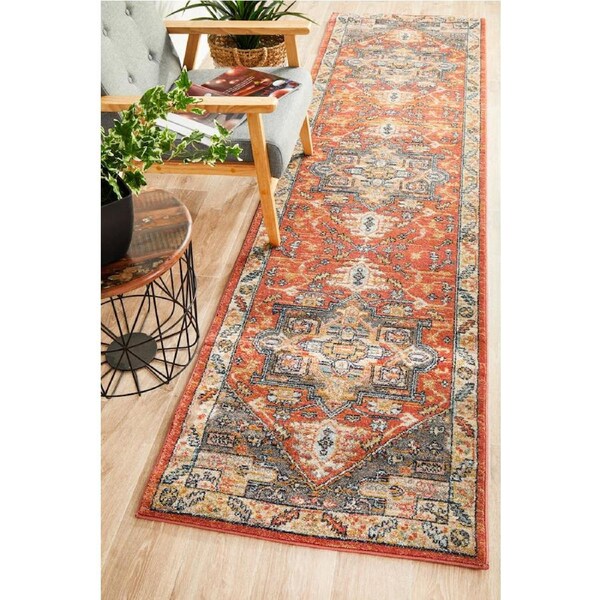 Rug Culture Abode Terracotta Multi Vintage Look Aztec Runner Rug 500X80CM