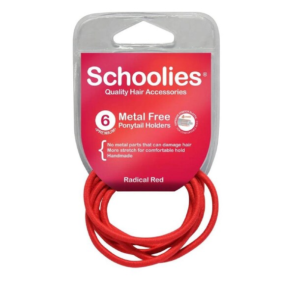 Schoolies Metal Free Ponytail Holders 6pc- Radical Red