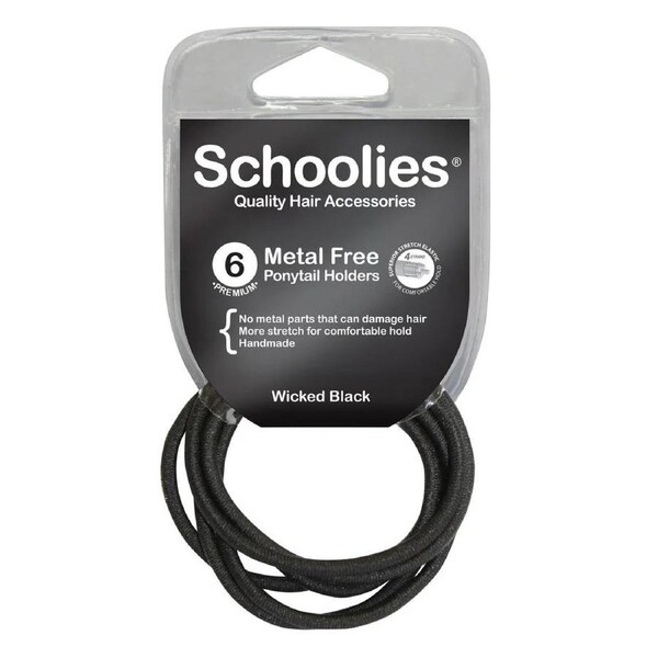 Schoolies Metal Free Ponytail Holders 6pc- Wicked Black