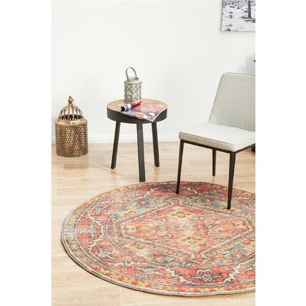 Rug Culture Abode Crimson Multi Vintage Look Aztec Round Rug 200X200CM