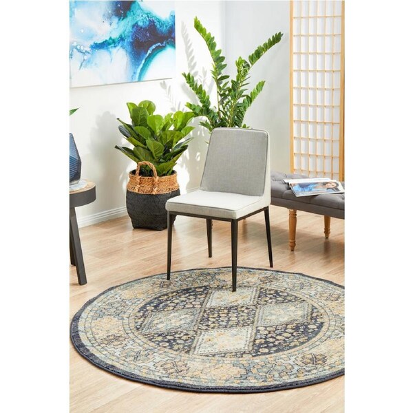Rug Culture Abode Navy & Blue Vintage Look Diamond Round Rug 200X200CM