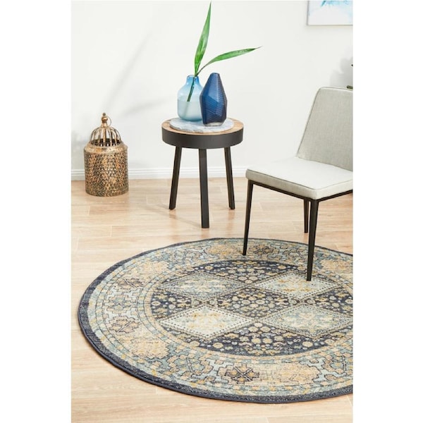 Rug Culture Abode Navy & Blue Vintage Look Diamond Round Rug 240X240CM ...