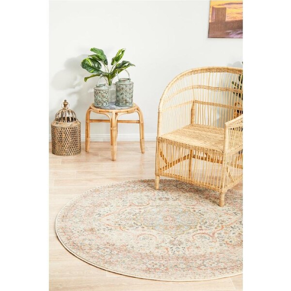Rug Culture Abode Beige Multi Vintage Look Aztec Round Rug 150X150CM