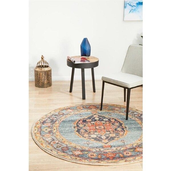 Rug Culture Abode Rust & Blue Vintage Look Aztec Round Rug 240X240CM