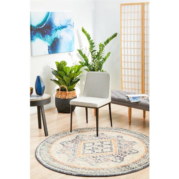 Rug Culture Abode Navy & Rust Vintage Look Aztec Round Rug 150X150CM