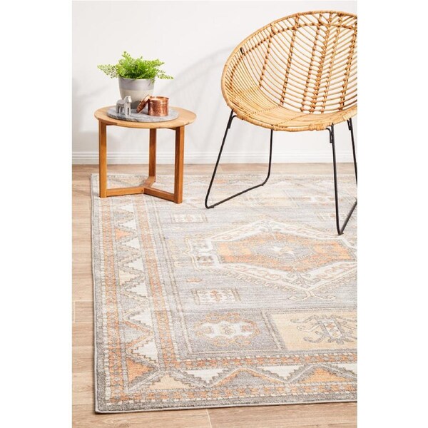 Rug Culture Abode Grey & Peach Aztec Durable Rug 400X300CM