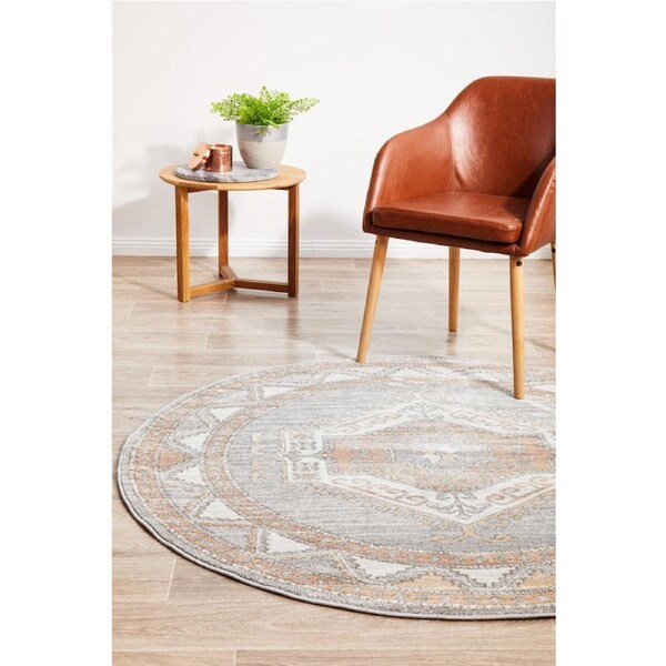Rug Culture Abode Grey & Peach Aztec Durable Round Rug 150X150CM