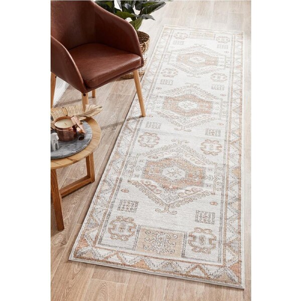 Rug Culture Abode Natural & Peach Aztec Durable Rug 400X80CM