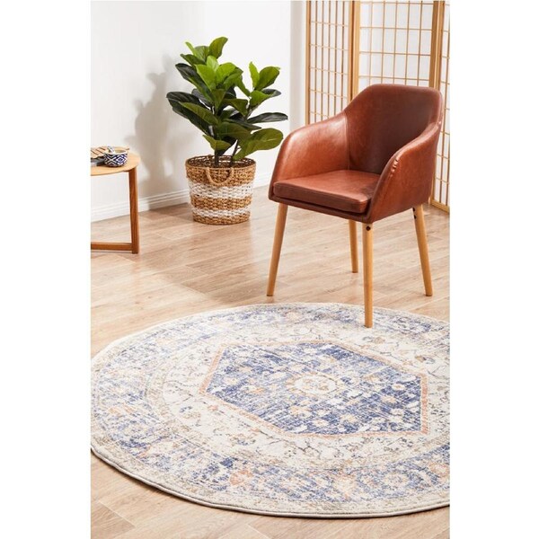 Rug Culture Abode Blue & Peach Vintage Look Durable Rug 150X150CM