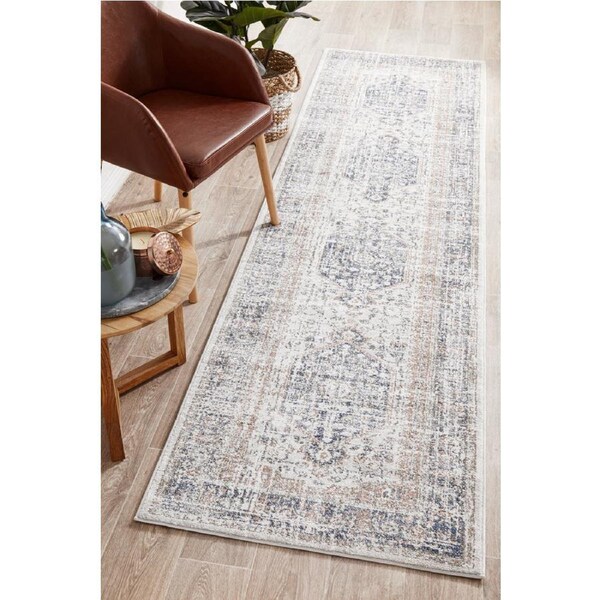 Rug Culture Abode Blue & Peach Vintage Look Durable Rug 500X80CM