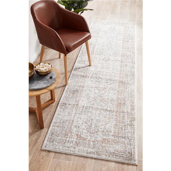 Rug Culture Abode Silver & Peach Vintage Look Durable Runner Rug 300X80CM