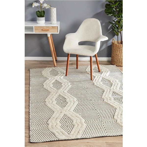 Rug Culture Neutral Handmade Wool Cotton & Viscose Scandi Flatwoven Rug 320X230CM