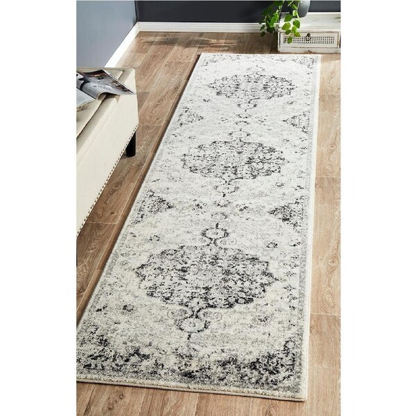 Rug Culture Charcoal & Grey Durable Medallion Runner Rug 300X80CM