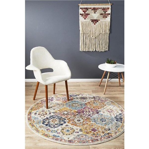 Rug Culture Multi Durable Moroccan Tile Round Rug 200X200CM