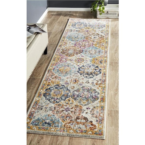 Rug Culture Multi Durable Moroccan Tile Runner Rug 300X80CM