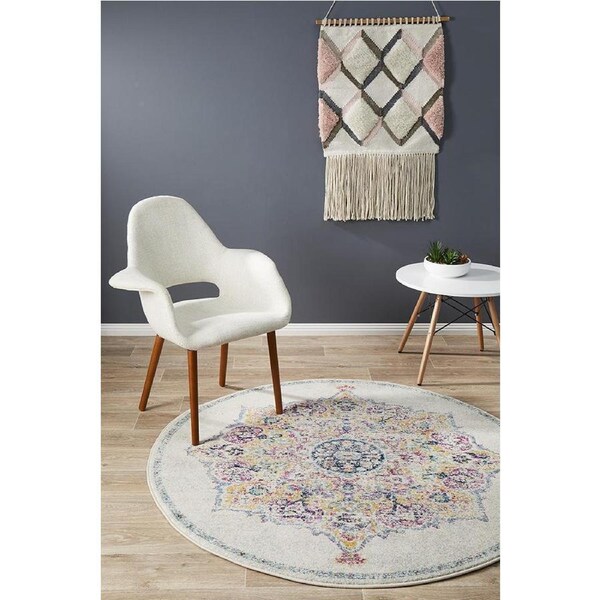 Rug Culture Bone & Multi Durable Vintage Look Round Rug 200X200CM