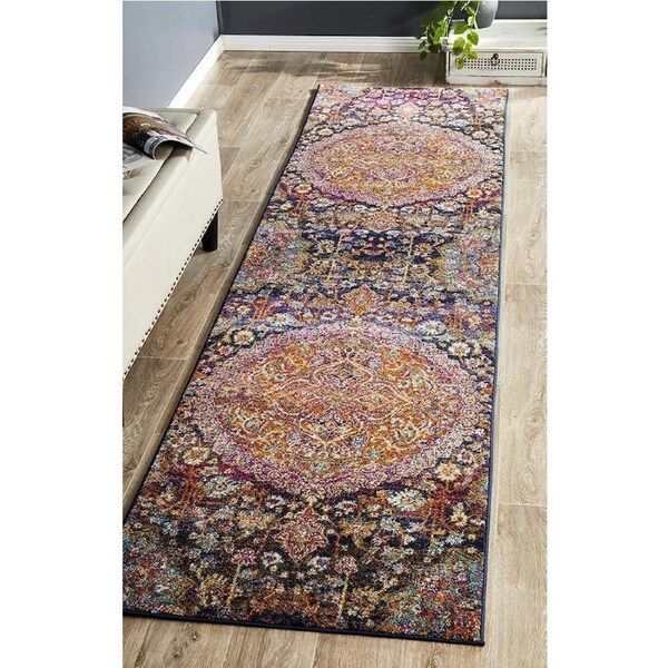 Rug Culture Pink & Multi Durable Kaleidoscope Runner Rug 400X80CM