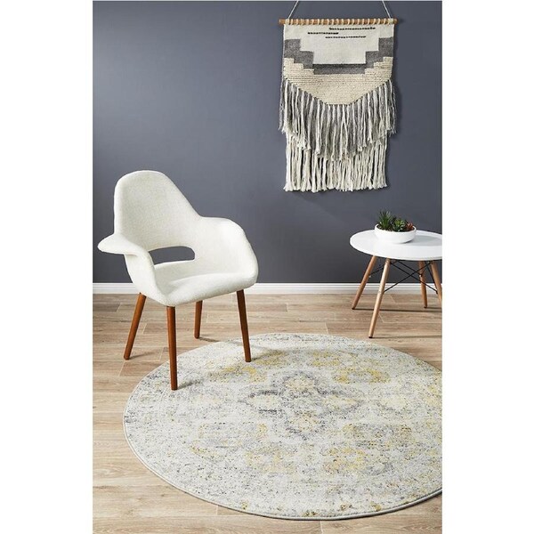 Rug Culture Yellow & Grey Durable Vintage Look Round Rug 200X200CM