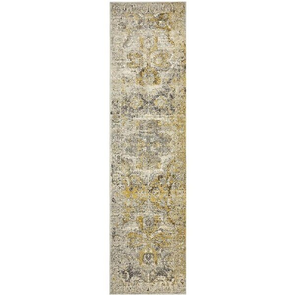 Rug Culture Yellow & Grey Durable Vintage Look Runner Rug 400X80CM