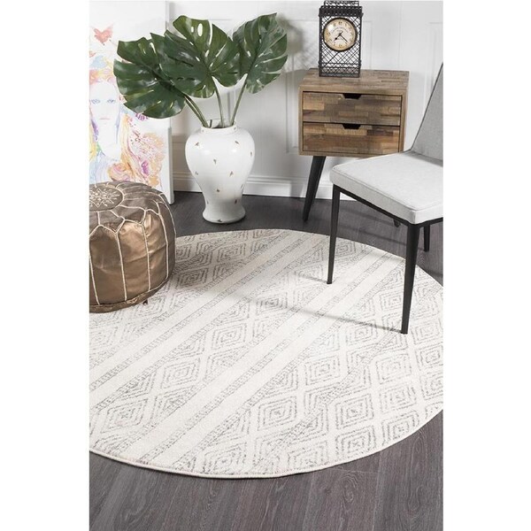 Rug Culture Bone Ivory & Grey Cable Knit Durable Round Rug 150X150CM