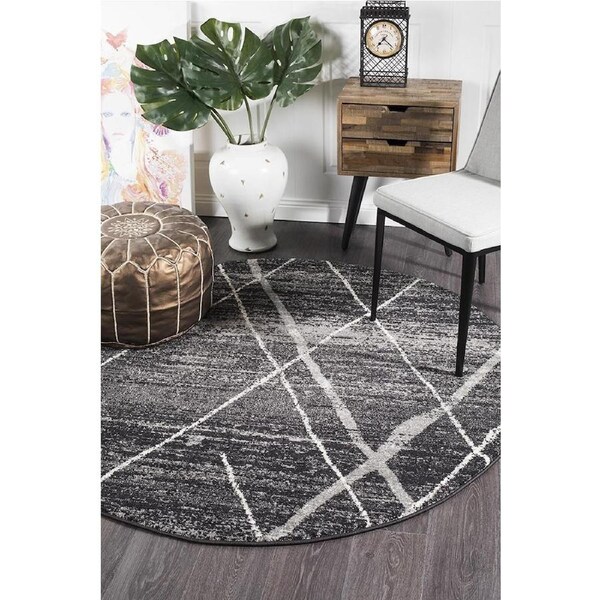 Rug Culture Charcoal & Grey Abstract Durable Round Rug 150X150CM