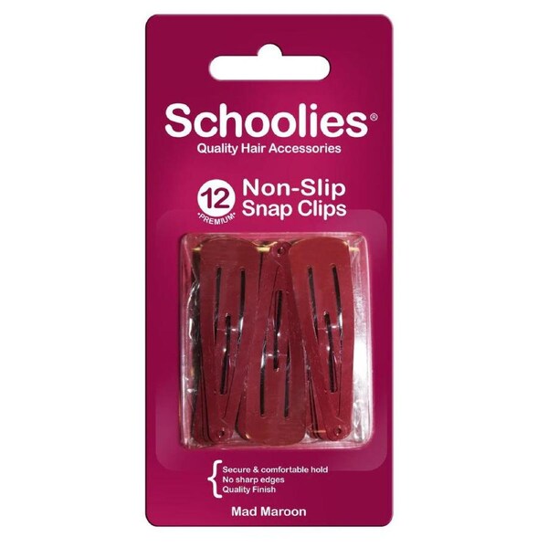 Schoolies Non-Slip Snap Clips 12pc - Mad Maroon