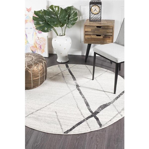 Rug Culture Bone Ivory & Grey Scandi Durable Round Rug 150X150CM