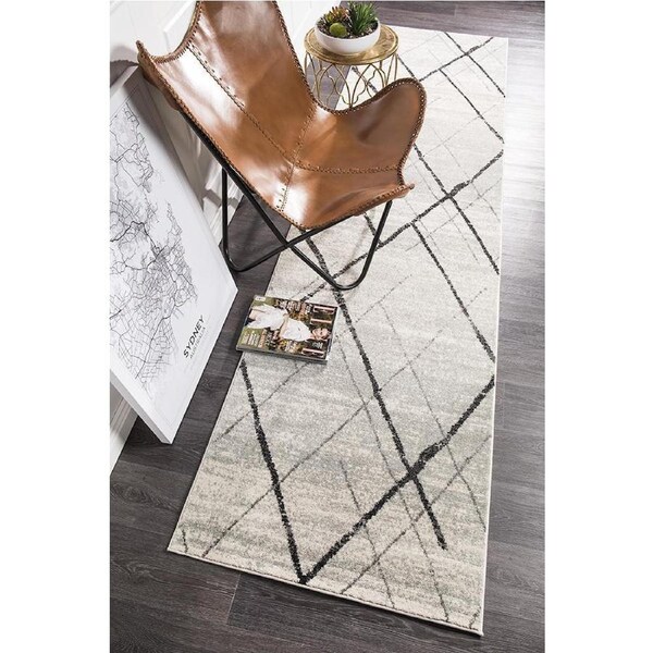 Rug Culture Bone Ivory & Grey Scandi Durable Runner Rug 400X80CM