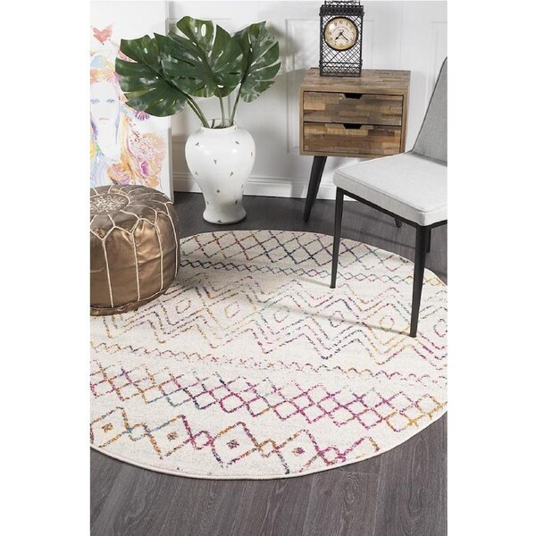 Rug Culture Bone Ivory & Multi Scandi Durable Round Rug 200X200CM