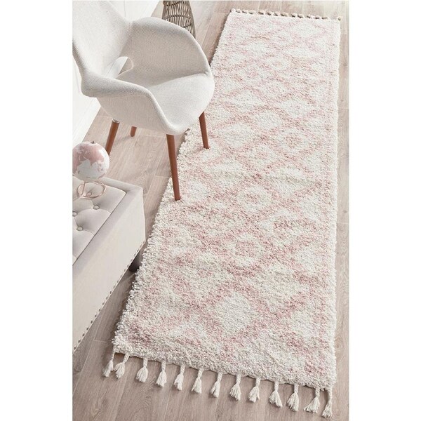 Rug Culture Ivory & Pastel Bohemian Modern Shag Rug 200X80CM