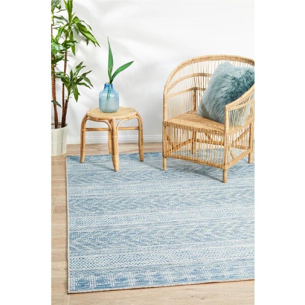 Rug Culture Blue & Natural Indoor/Outdoor Flat Woven Rug 400X300CM