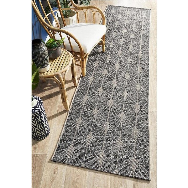 Rug Culture Black & Natural Art Deco Indoor/Outdoor Flat Woven Runner Rug 300X80CM