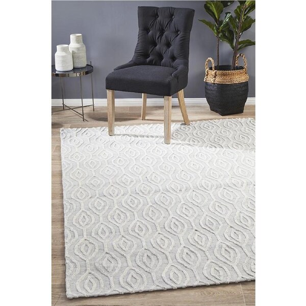 Rug Culture White & Silver Handmade Wool Blend Scandi Rug 320X230CM